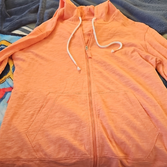 Eddie Bauer Tops - Eddie Bauer Orange Zip-Up Hoodie with Drawstrings Size M